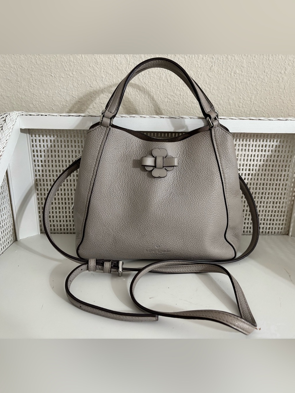 Kate Spade Mauve Gray Pebbled Leather Convertible Crossbody/Satchel Bag - NWOT